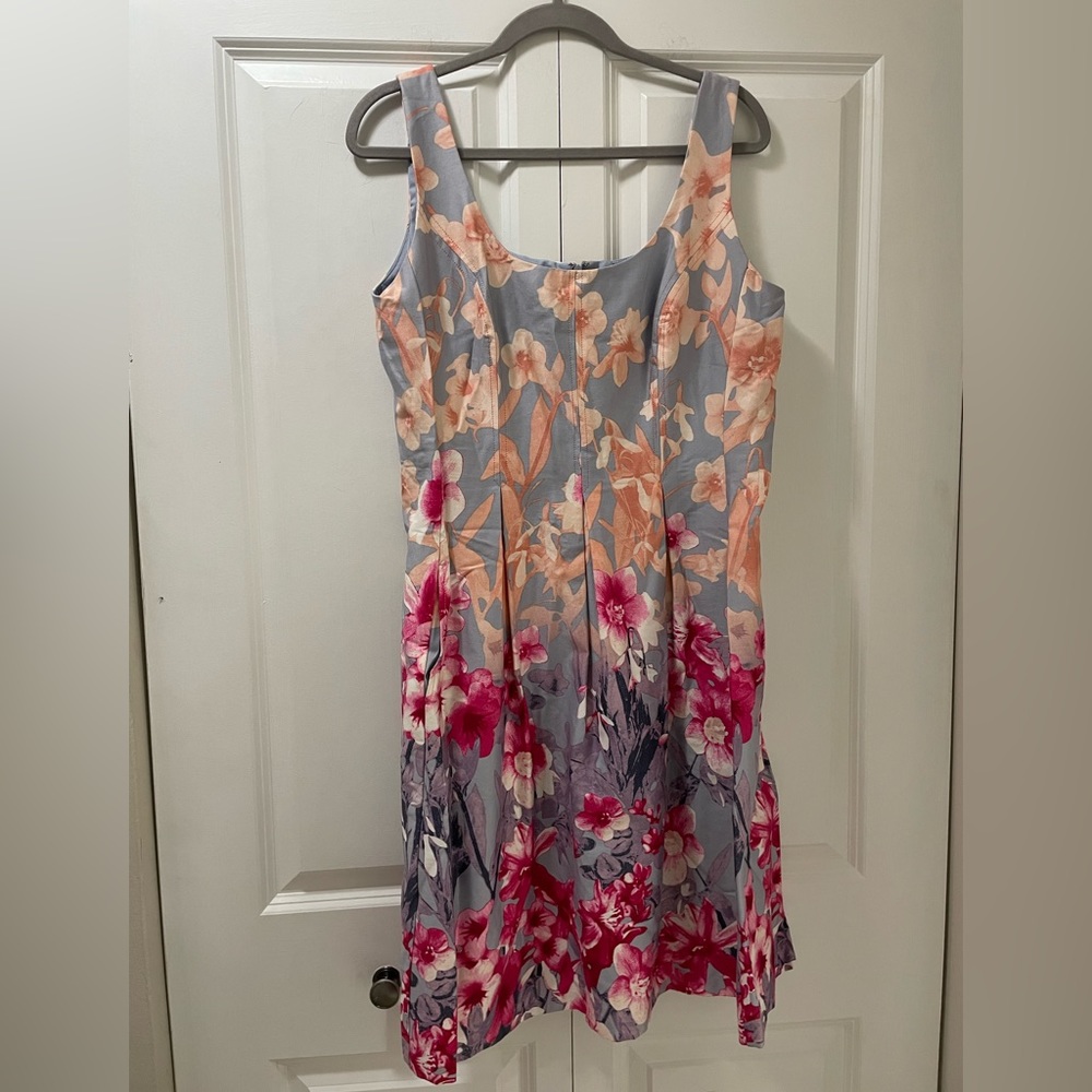 NWT Nine West Fitted, Box Pleated Floral Size 12 Dress, Lined Jazzberry